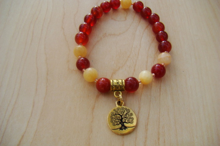 Carnelian with Yellow Calcite and a Tree of Life Charm