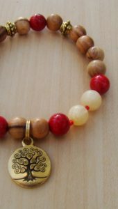Olivewood with Coral and Yellow Calcite with a Tree of Life Charm
